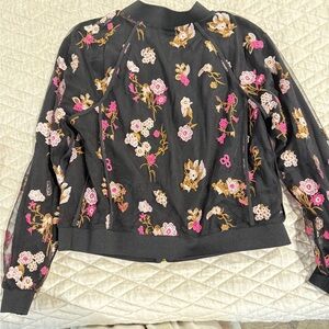 Chic Black Floral Bomber Jacket